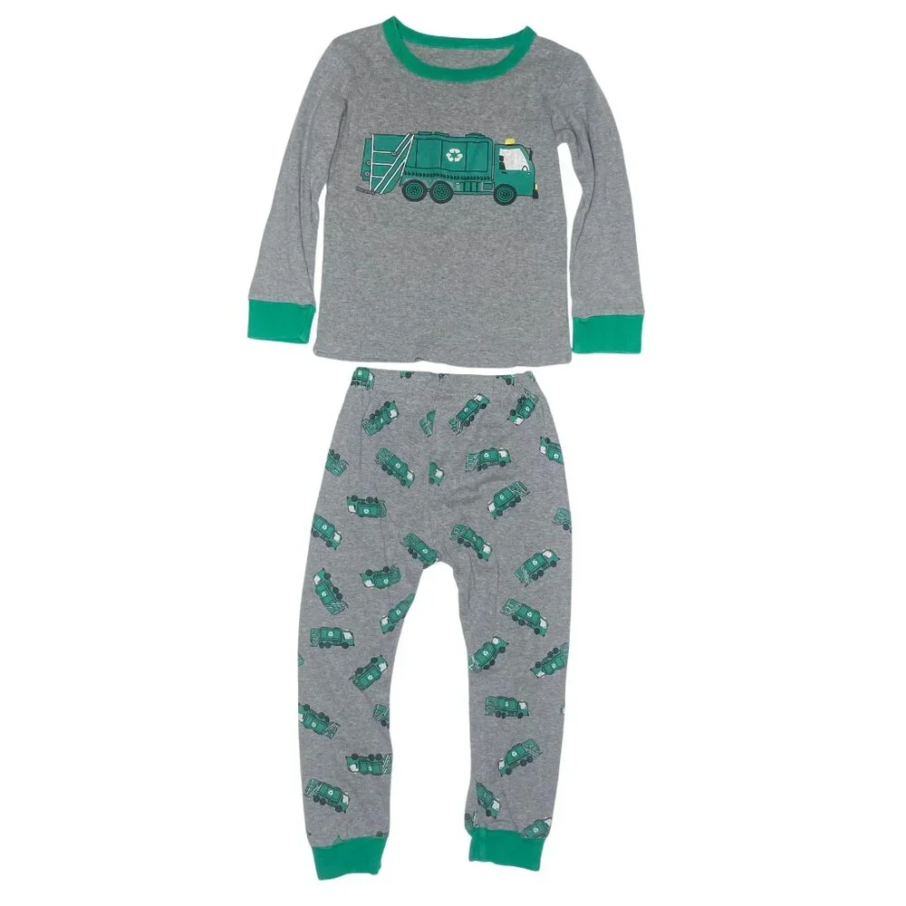 HKfabeao Baby Boys 2-Pc 100% Cotton Garbage Truck Pajamas Grey & Green Size 6